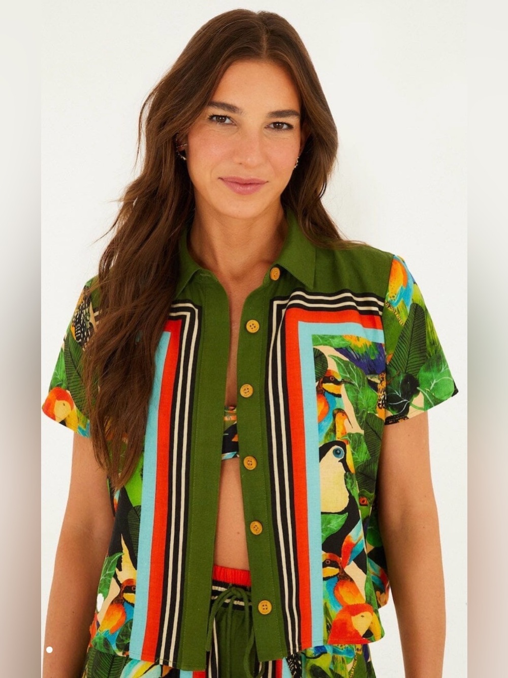 Farm Rio Bird Leaves Shirt. Shorts also available for sale in Size Small. - Picture 7 of 12